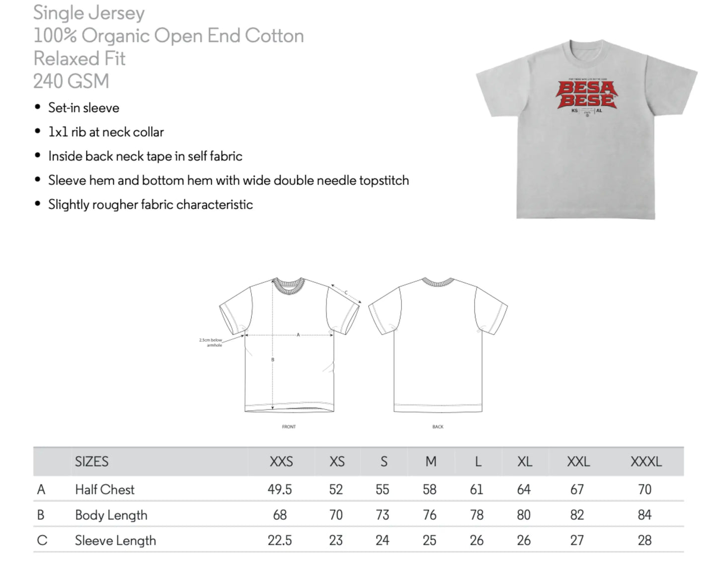 SIZING CHART BESA BESË