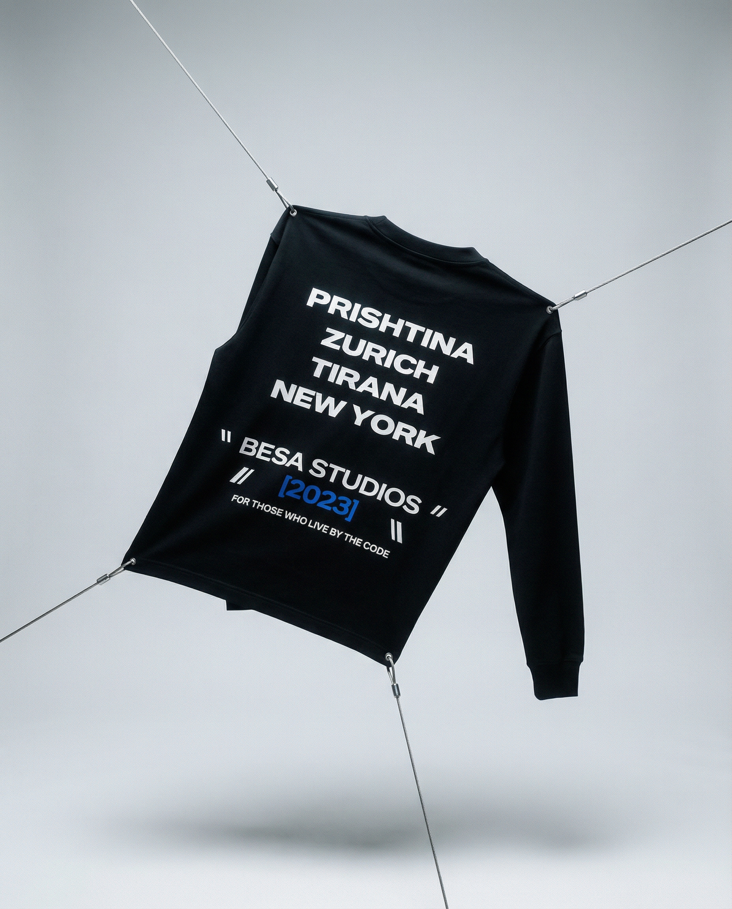 Black sweatshirt with text on a white background