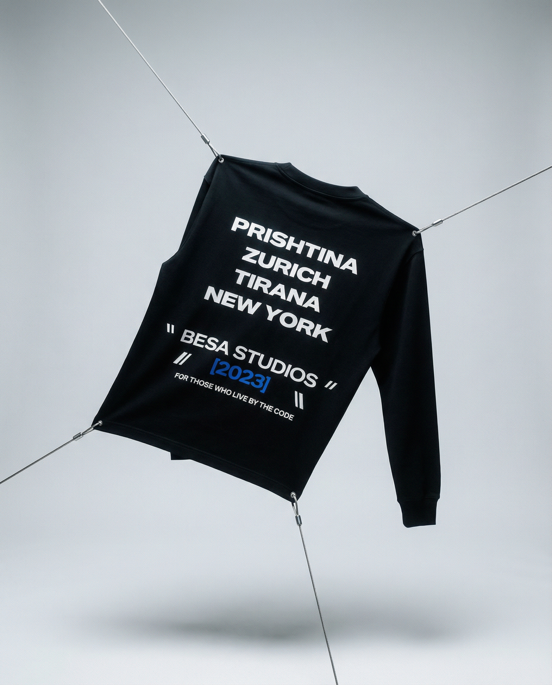 Black sweatshirt with text on a white background