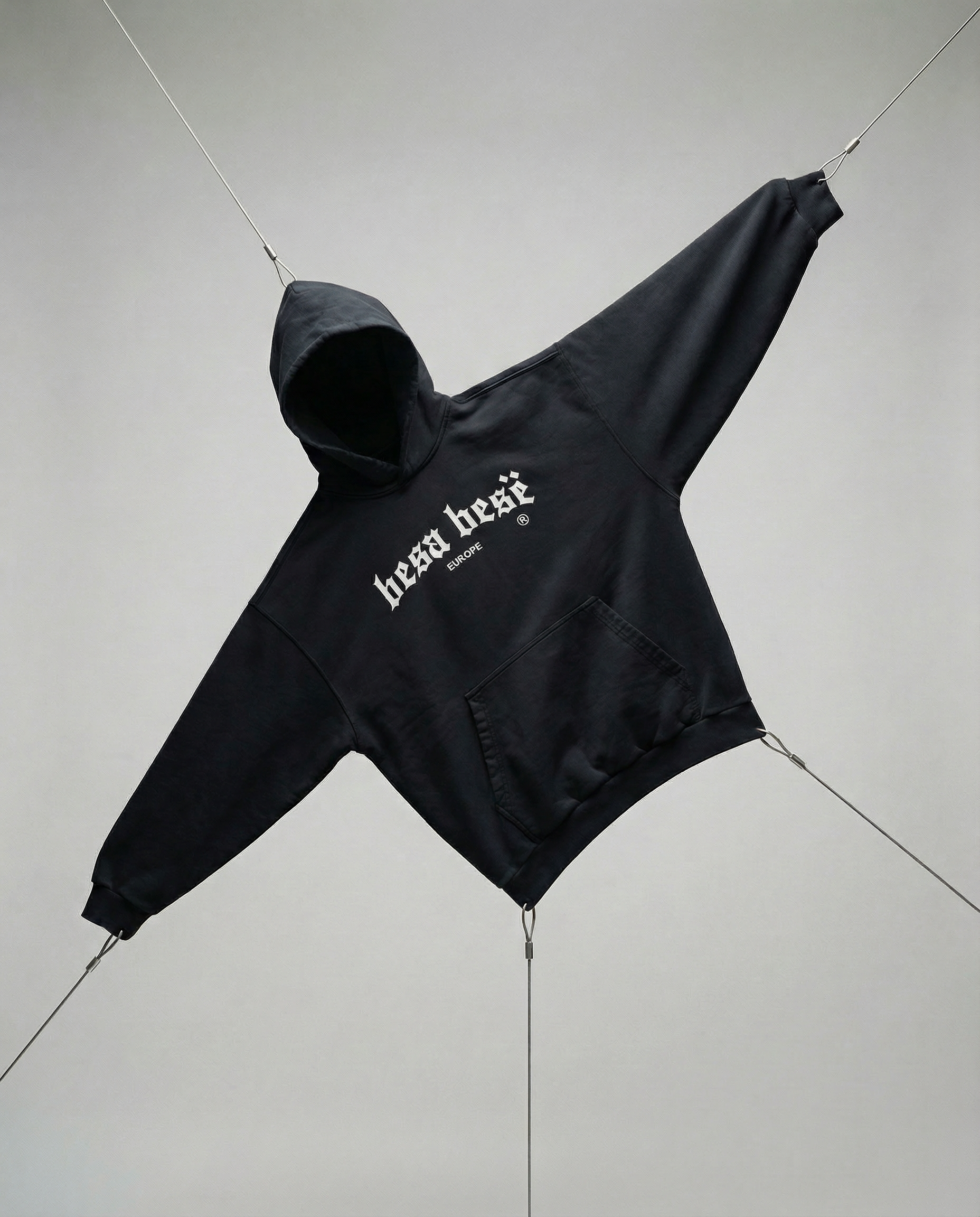 Black hoodie with text on a white background