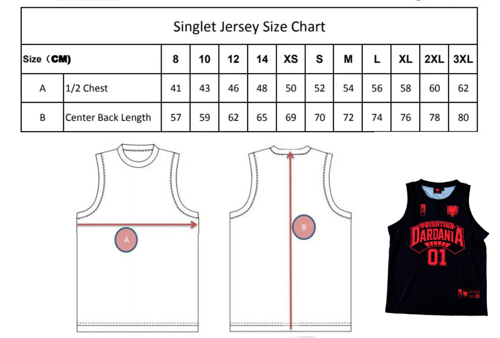 SIZE GUIDE - Dardania Prishtina Jersey