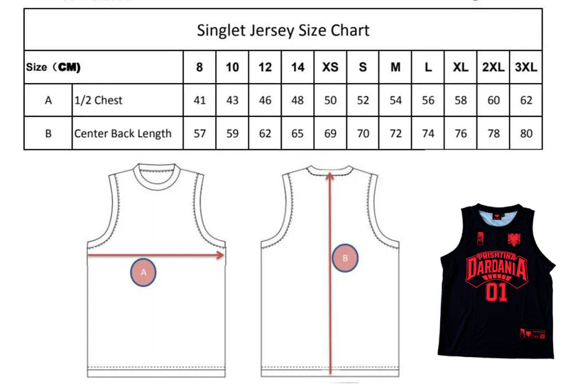 SIZE GUIDE - Dardania Prishtina Jersey