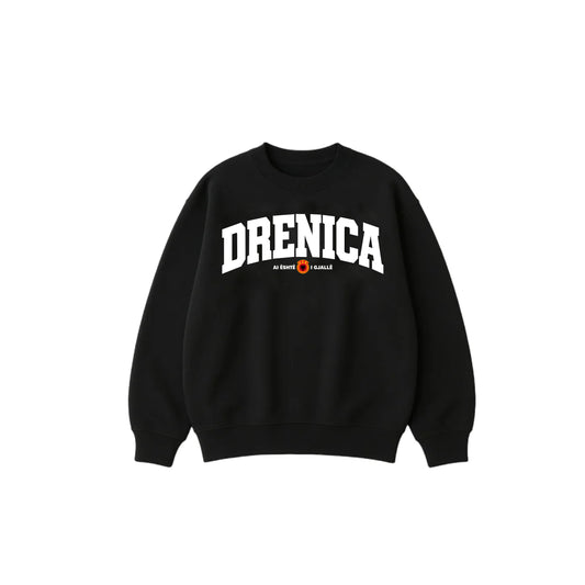 Black sweatshirt with 'DRENICA' printed on it against a white background
