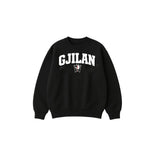 Black sweatshirt with 'GJILAN' text on a white background
