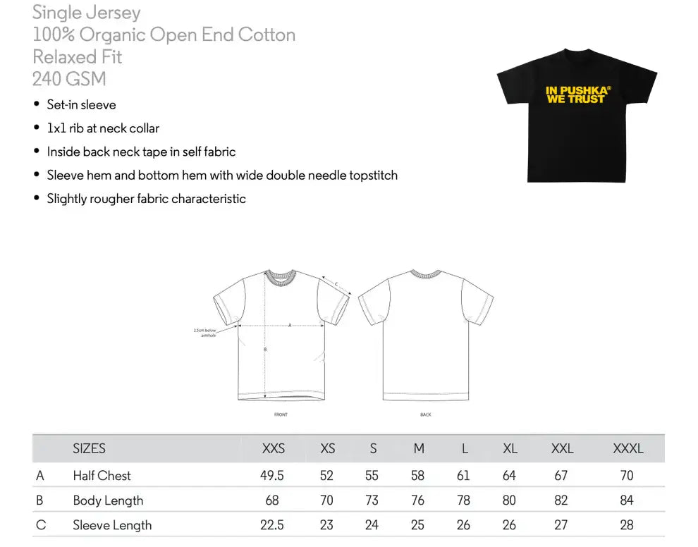 SIZE GUIDE - IN PUSHKA WE TRUST Custom