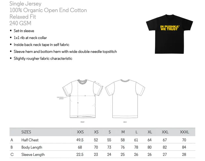 SIZE GUIDE - IN PUSHKA WE TRUST Custom