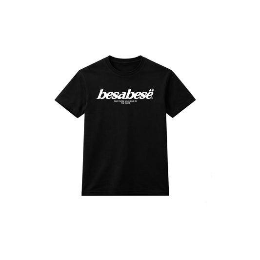 Black t-shirt with 'besabese' logo on a white background